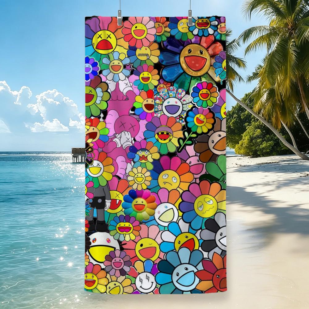 Artist Takashi Murakami Smiley Flower Towel Microfiber beach towel, quick-dry, sand-free, ultra-fine fiber, super soft.