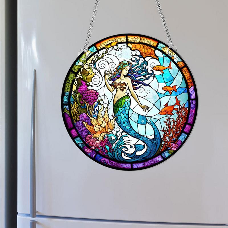 Mermaid Ornament For Wall Colorful Wall Art Panel Double-Sided Sea-Themed Decorative Bedroom Pendant With Chain Hooks For Women