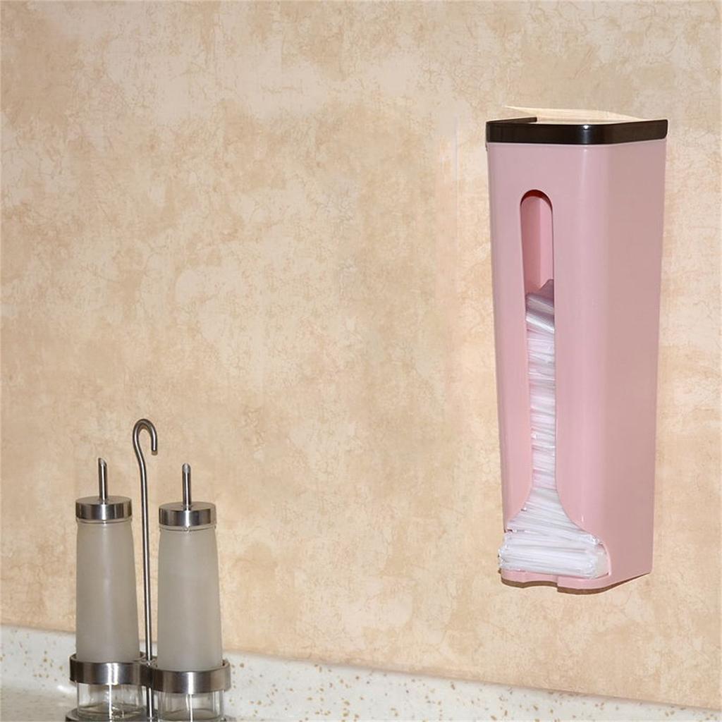 2PCS Wall Mounted Garbage Bag Storage Rack Back Adhesive Organizer Professional for Kitchen Pink
