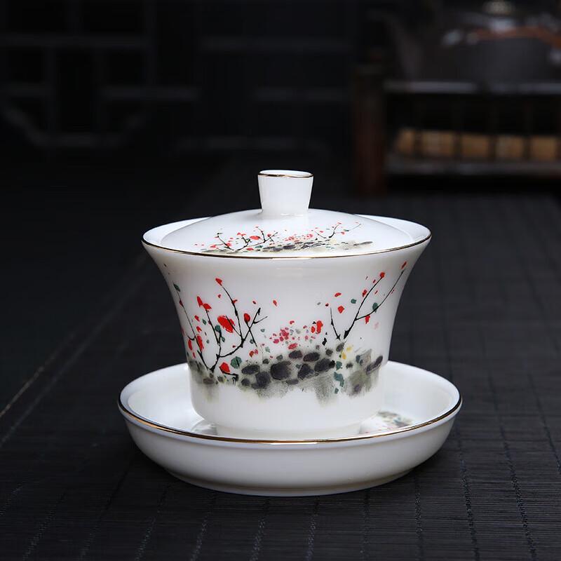 Mutton Fat Jade Porcelain San Cai Gaiwan - Ink South Design