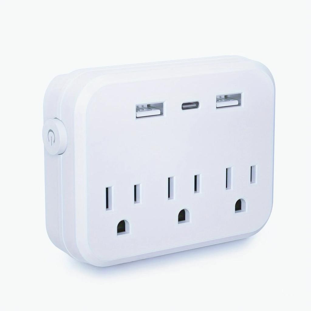 White Power Strip 6 in 1 Portable Surge Protector For USA Travel with 3 Outlets 2 USB Ports and 1 Type C Charger