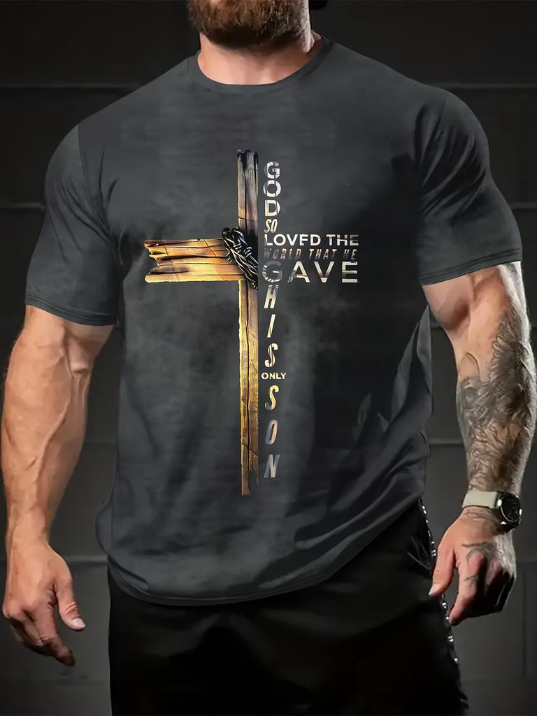 Men's Summer Casual Cross Graphic Tee - Comfortable, Stylish Round Neck Short Sleeve T-Shirt for Casual Attire