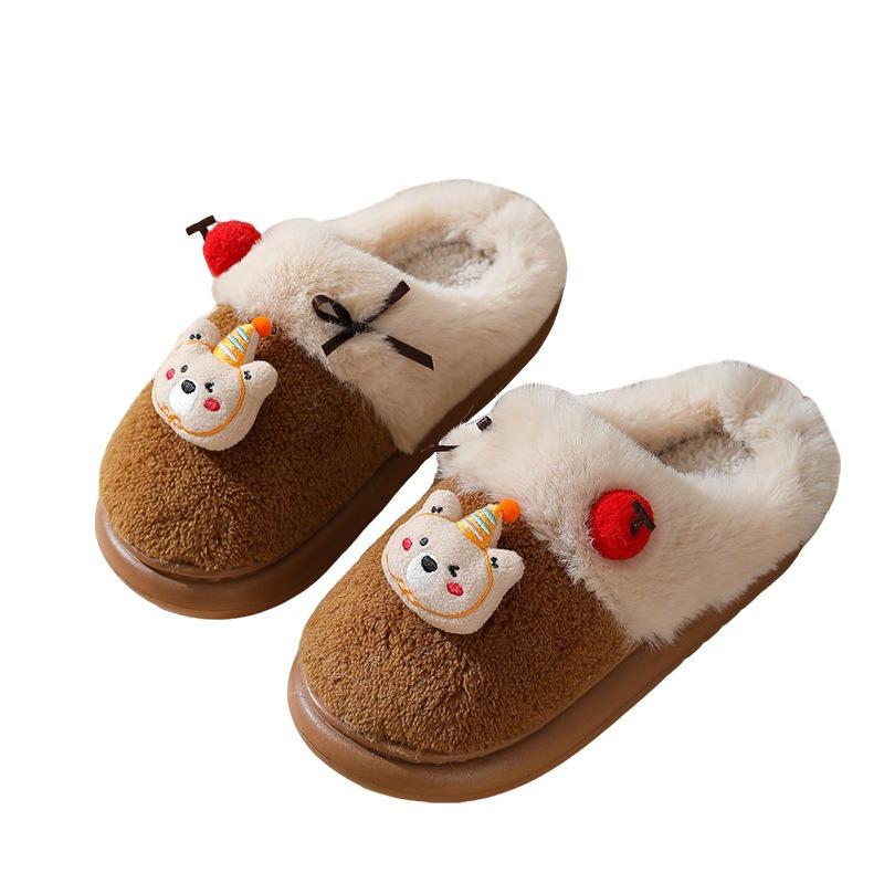 New winter warm cherry bear cotton slippers indoor home non-slip warm fluff drag cute cartoon