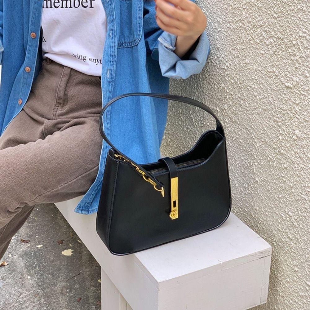 Spicy Girl Retro Shoulder Bag PU Leather Vintage Underarm Bag Pure Color Shoulder Bag  Girls