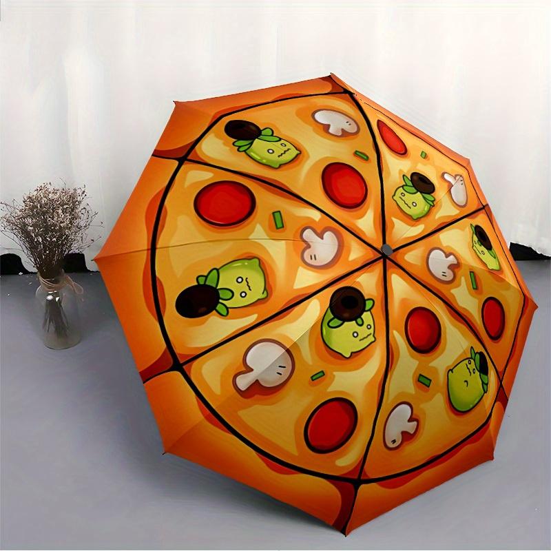 1pc Pizza Slice Automatic Open/close, Heavy-Duty Iron Frame & 8-Rib Structure, Compact Folding Umbrella for Women/Men, All-Season Travel, Halloween an