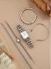 Fashionable Simple Square Dial No Number Alloy Women's Quartz Watch Set with Diamond Bracelet 5 Piece Set for Christmas and Than
