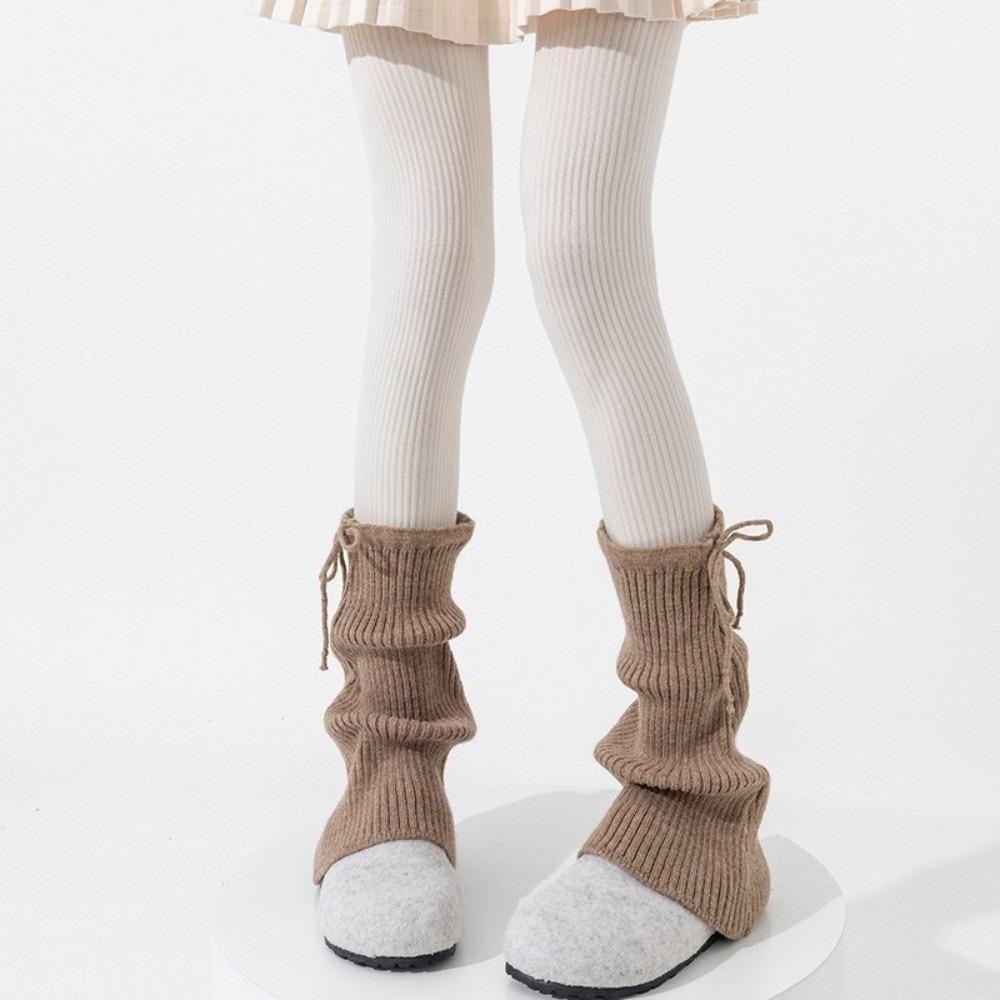 New Solid Color Leg Warmers Knitted Bow Thickened Mid-Calf Sock Harajuku Boot Covers Autumn and Winter