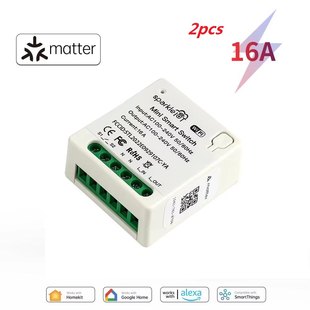 Work with Matter 16A WiFi mini Smart Switch Pass-through Disconnect Dual Control Outletorks Remote Control Timer HomeKit Alexa