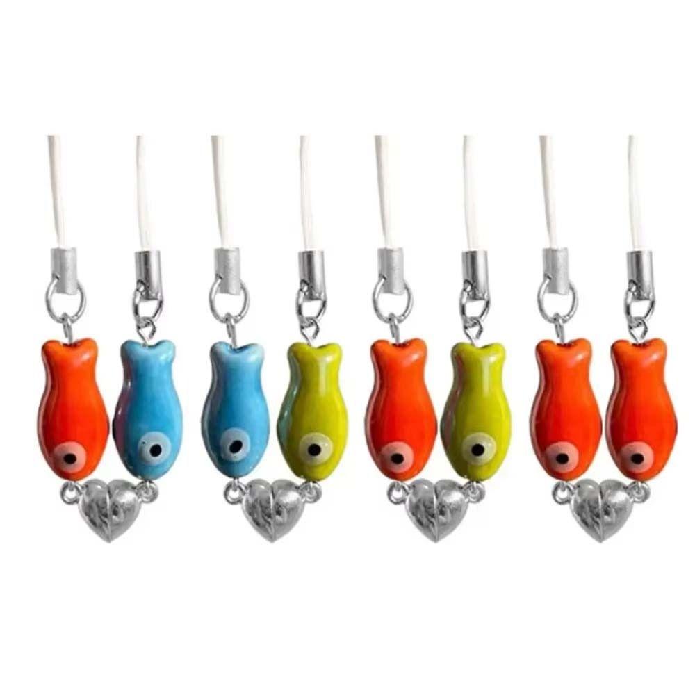 Bag Charm Fish-Shaped Keyring Heart Strap Couples Keychain Magnetic Matching Keychain Best Friend