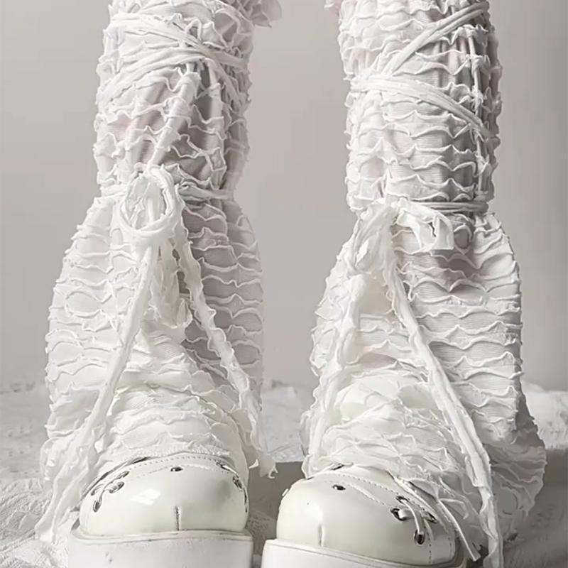 Ballet Dance Leg Warmers Summer Mesh Leg Warmers Flared Leg Sleeves Sweet Bows Lace Up Legwarmers Streetwear for Womens