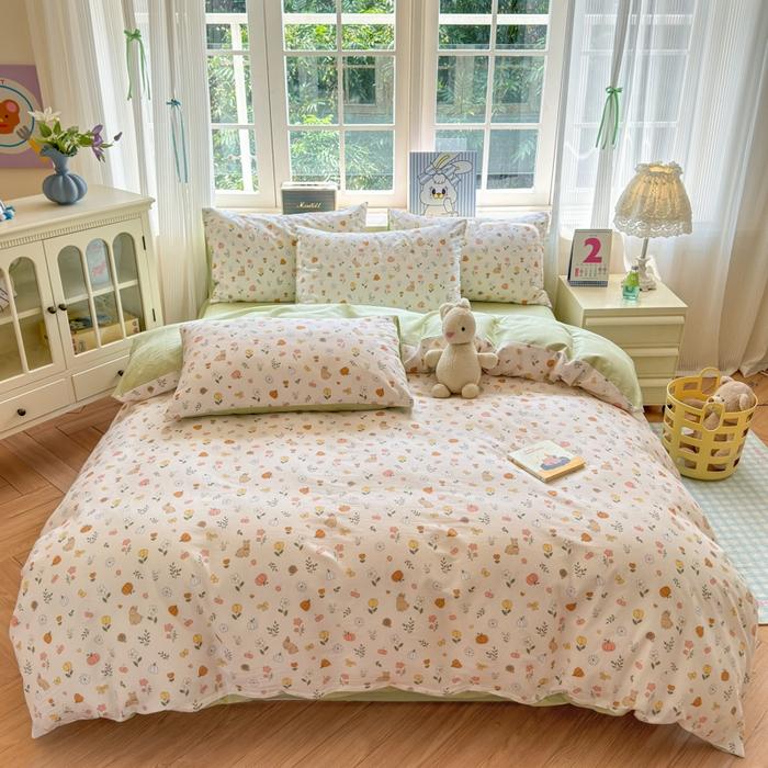 3pc 100% Cotton Duvet Cover Set,no fill,Elegant Floral Soft Breathable And Skin-friendly, Single Queen Size for Bedding Set