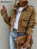 Women's Autumn Winter New Style High Neck Single Button Zippered Short Casual Long Sleeve Coat