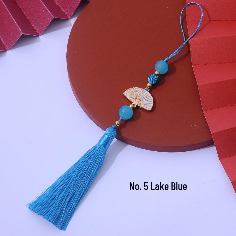 Ancient Style White Tassel Fan Pendant for Hanfu/Qipao Lapel or Phone