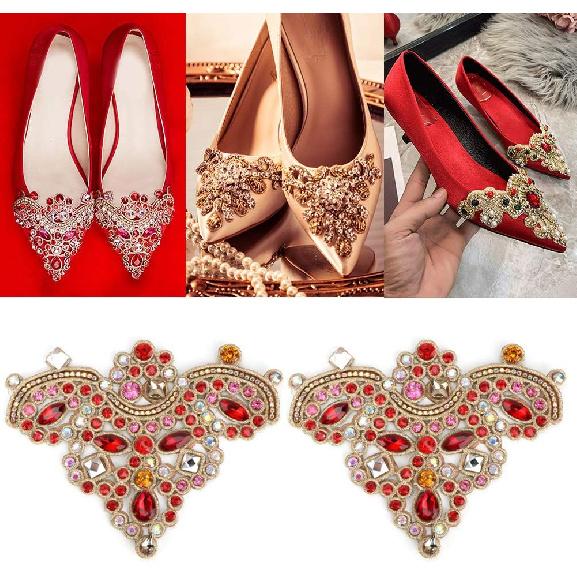 2Pcs Rhinestone Appliques, Sparkling Crystal Embroidery Patches for Clothes Bag Pants Shoes Clothing Decoration(08 Red)