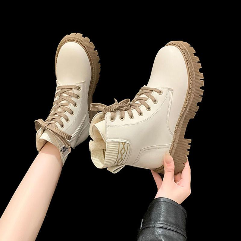 Martin Boots Women's New British Style Heightened Platform Locomotive Boots Velvet Short Boots Women's Spring and Autumn Single Boots Women's