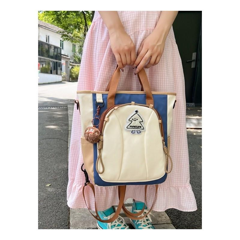 Nylon College Style Girl Backpack With Embroidery And Splicing For School Use