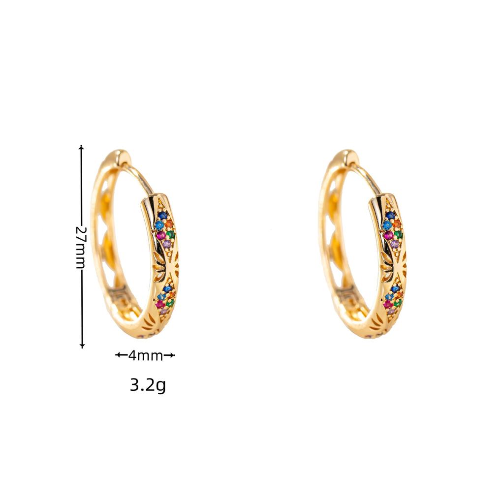 Boucles d'oreilles créoles mignonnes en pierre zircon arc-en-ciel blanc pour femmes, bijoux de mariage de luxe couleur or pour femmes