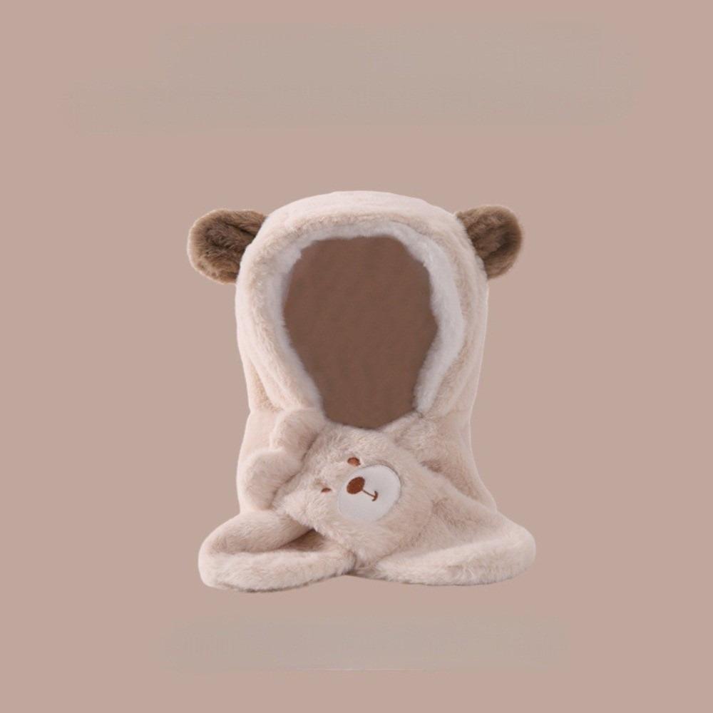 

Plush Integrated Hat Scarf Set Windproof Ear Protection Hat Cute Pullover Cap Outdoor Sports бежевий