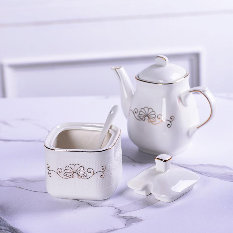 Lotus Ceramic Condiment Jar Set for Salt, Sugar, Soy Sauce, and Vinegar