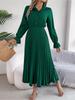 Abito a Colletto Reversibile Monocolore Abito Elegante Plissettato a Vita Alta per Donna Abiti Ampi a Maniche Lunghe Abito Casual
