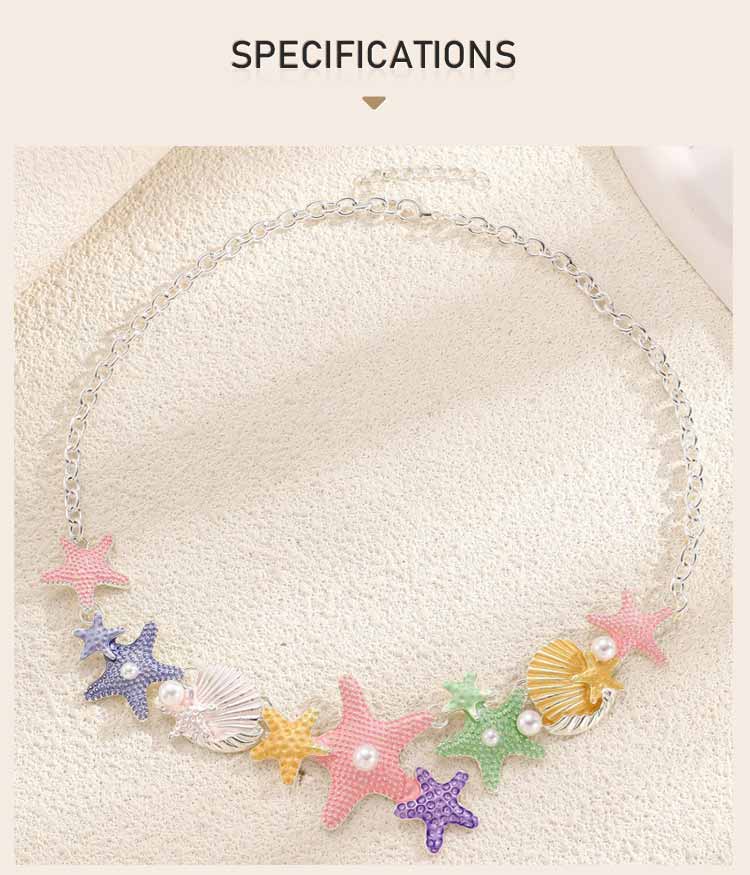 Ocean Necklace Colorful Starfish Seashell Multi Charm Silver Color Jewelry Mermaid Style Summer Beach Vacation Necklace Gift