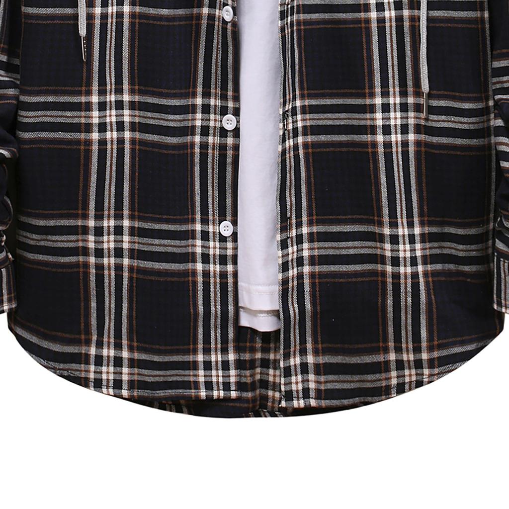 Pánská módní bunda s kapucí a kostkovanou košilí s dlouhým rukávem