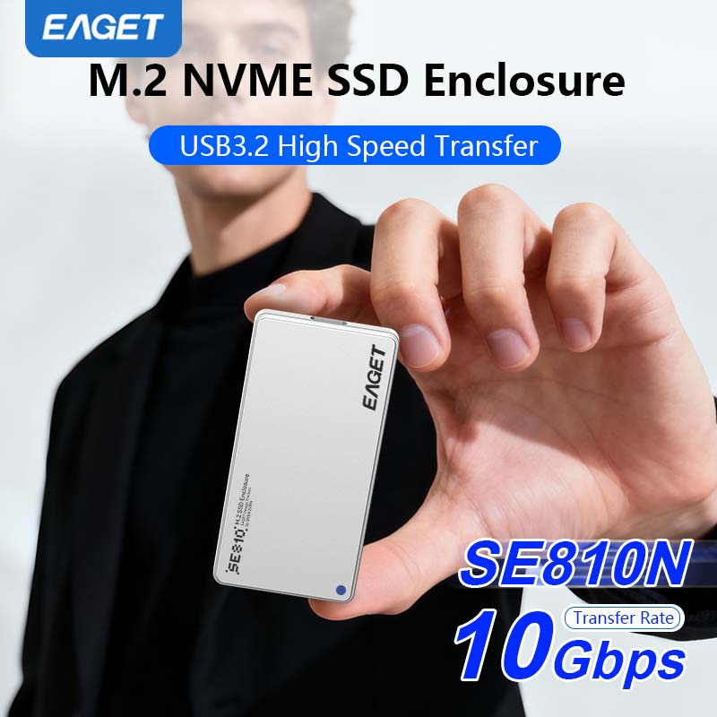EAGET Ultra-thin SSD NVMe M.2 Adapter, USB 3.2 Gen 2 (10 Gbps) To NVMe PCI-E, Supports 2230/2242 Form Factor SSDs (No SSD Included)