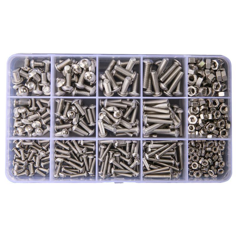 Stainless Steel 304 Round Head Hex Socket Screw & Nut Combo - 500pcs (M3, M4, M5)