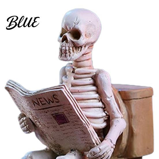 Quirky Gift for Friends Skeleton Sitting on Toilet Resin Figurine Realistic Skull Tabletop Spooky Photography Setting Prop Ornament Creative
