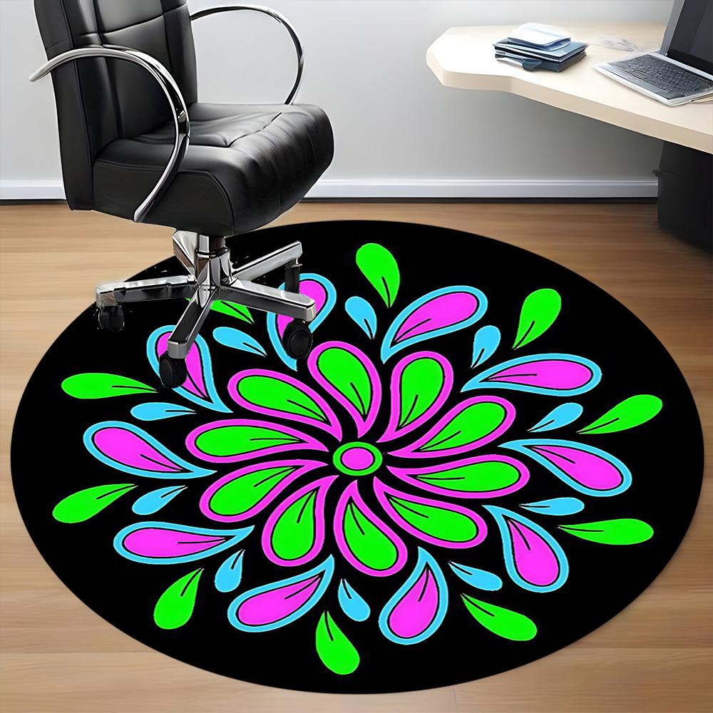 1pc Flower Mandala Chair Carpet for Office, Round Polyester Mat, Indoor Decor for Office, Washable Non-slip Carpet Yy251219087
