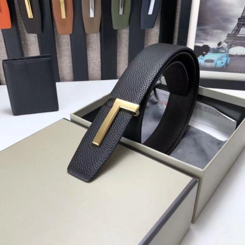 Cinturón de Hombre de Cuero Genuino en Forma de T de Doble Cara con Hebilla de Letra