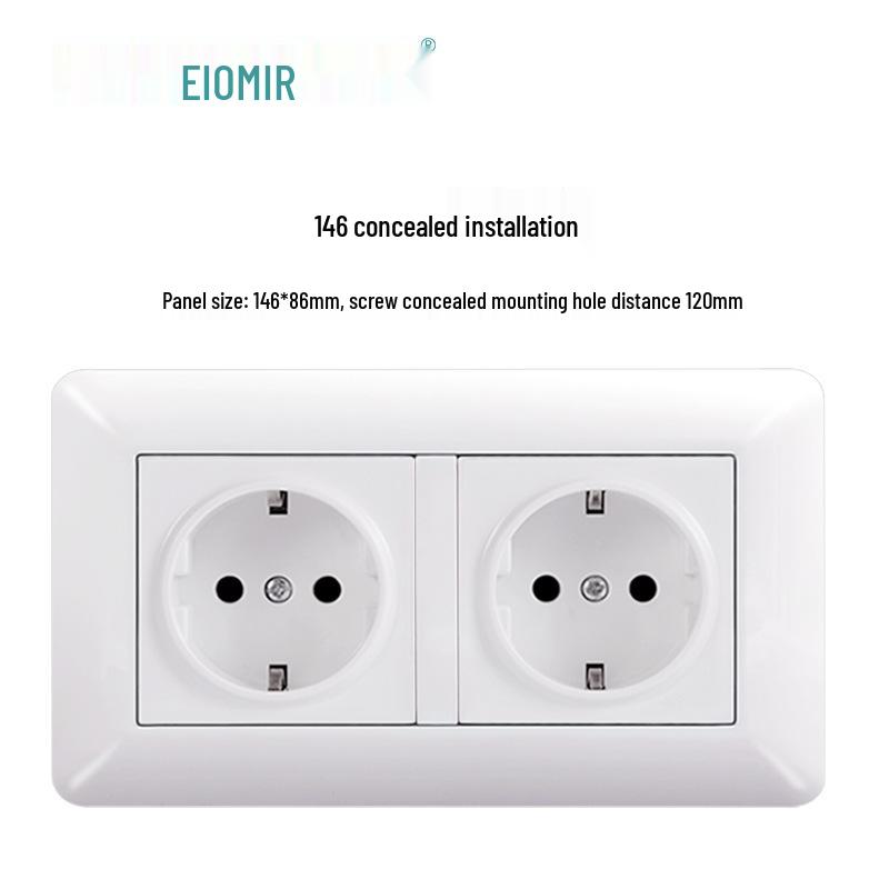 Curved White European Standard Socket Panel with Double USB & Type C, German Switch, Concealed Installation