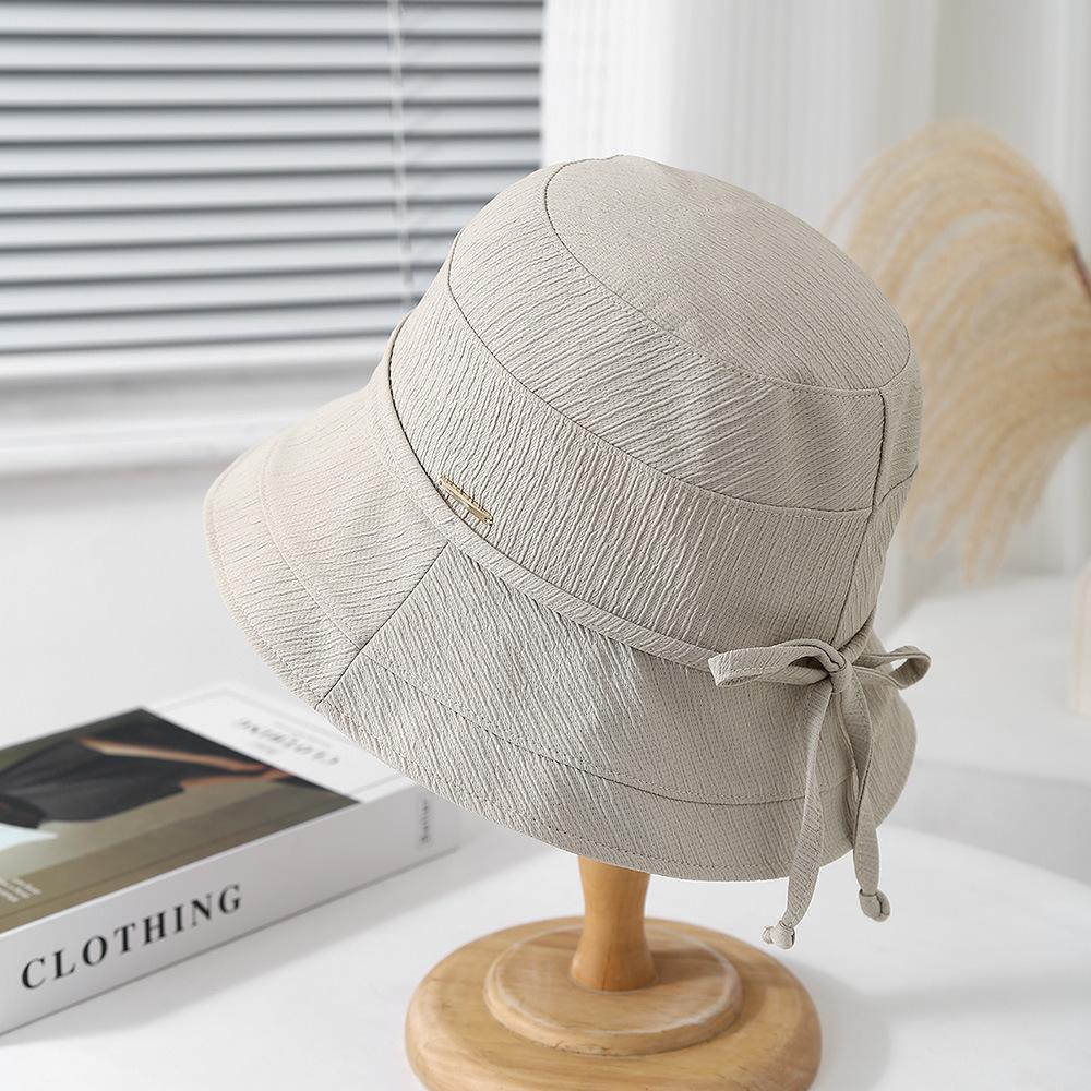 

Women s Bucket Hat Foldable Fisherman Cap Korean Style Bow Plaid Spring Summer Sunshade Retro Fashion Cloth Simple Lady Hat New 56-58cm коричневий