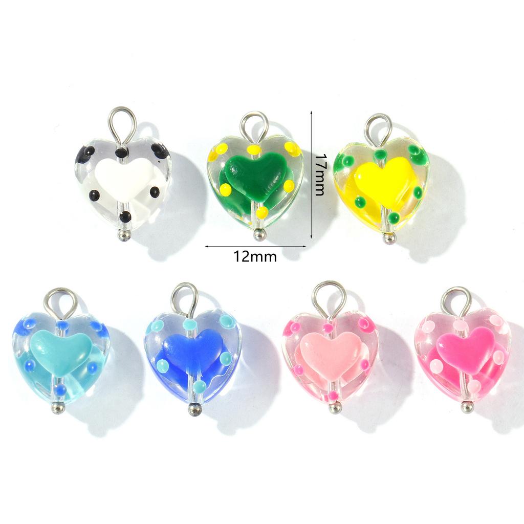 2 Pcs Resin Heart Valentine's Day Charms Enamel Hearts Dot 304 Stainless Steel Pendants Pendants For DIY Necklace 17mm x 12mm