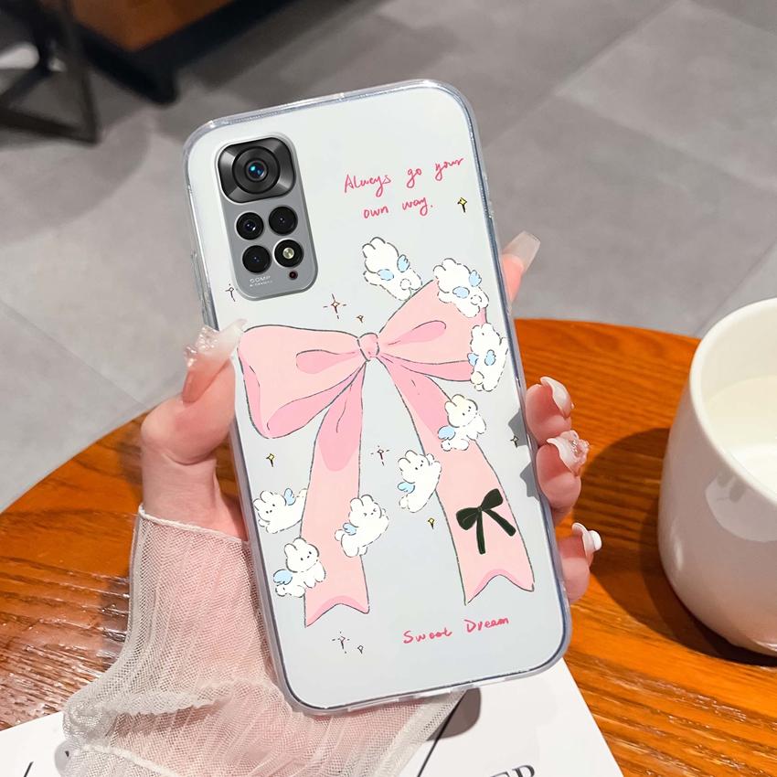 Para Redmi Note 11 11S 11T 12 12S Pro Plus Turbo Capa de Telefone Padrão de Laço Rosa Bonito Silicone Transparente de Alta Qualidade Capa Antiderrapante Para Carcaça Redmi