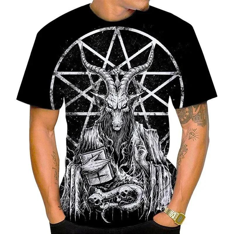 Summer  Devil Satan Print T-shirt 3D Men Short Sleeved Tee Shirt Fashion Harajuku Hip Hop Casual Unisex Streetwear