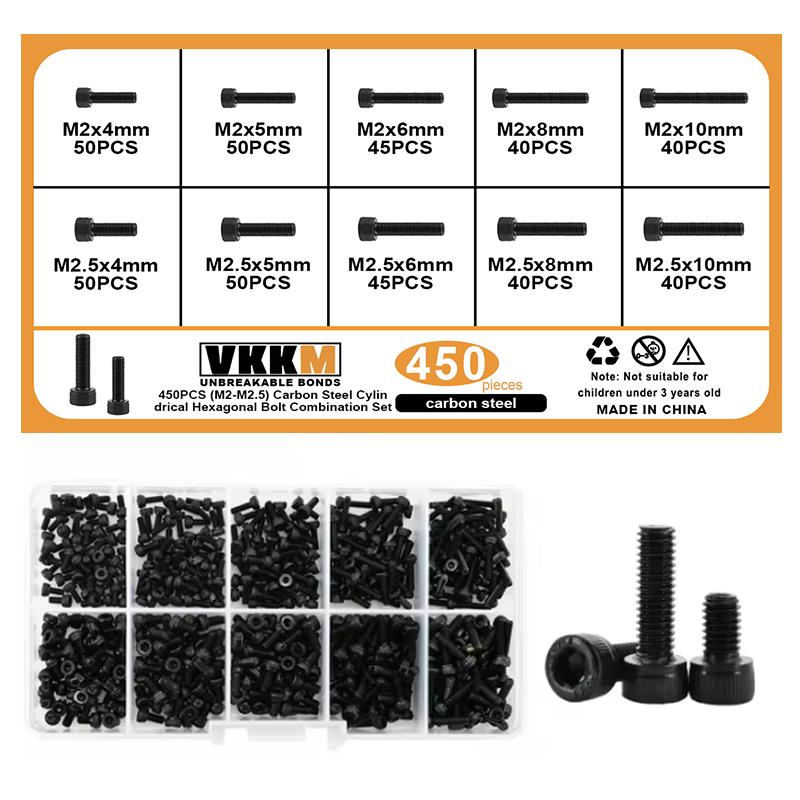 

450 шт. черных цилиндрических болтов с шестигранным углублением под ключ