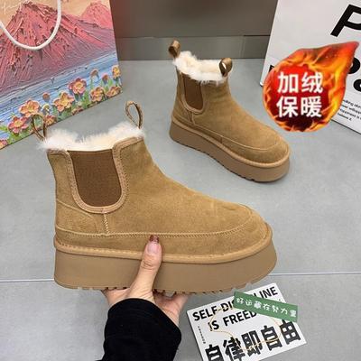 European Station Platform Snow Boots Women's 2025 New Winter Versatile Casual Height Increase Fashion Wool Integrated Warm Cotton Shoes