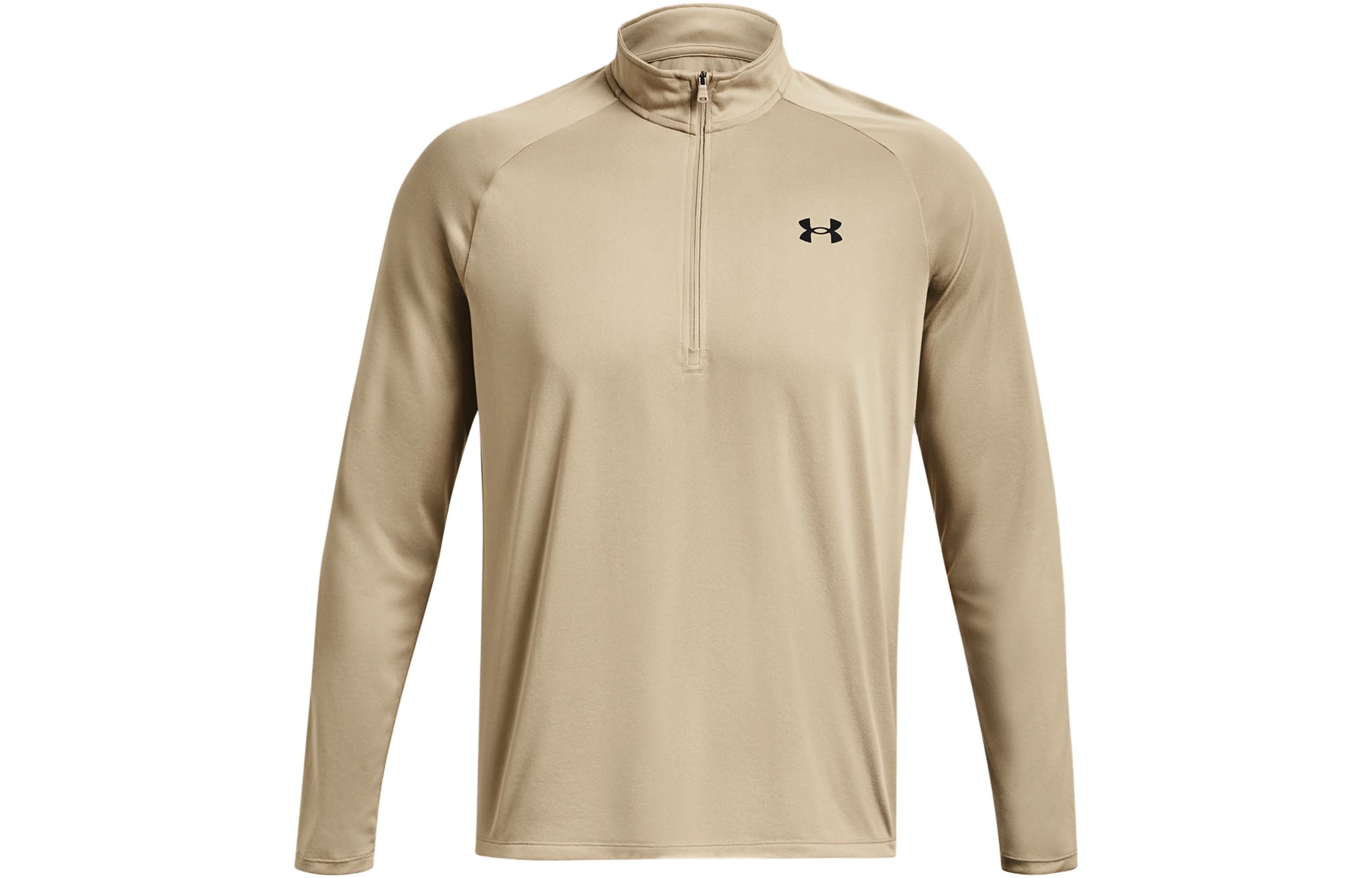 Under Armour Tech T Shirts Men s Khaki Stand Collar Moderate Straight Fit 1328495-299 XXL