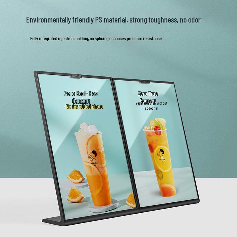 PS Anti-fall A4/A5 Table Card Holder: L-shaped Display Stand for Coffee, Milk Tea, and Beverage Menu