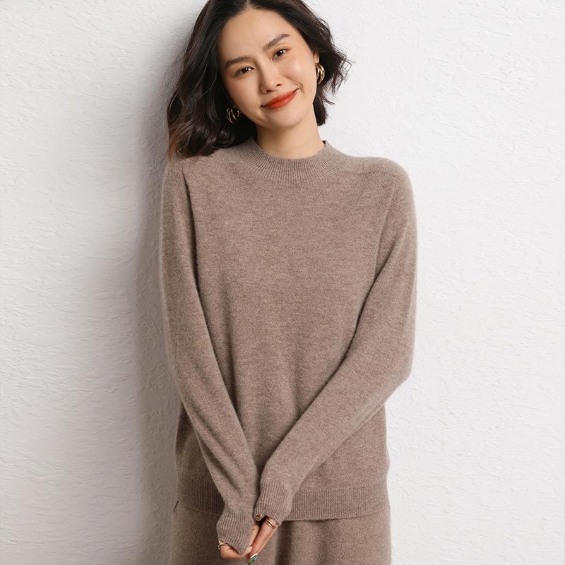 Women's 2024 Autumn/Winter Cashmere Sweater - Solid Color, High-End Knitwear Base Layer