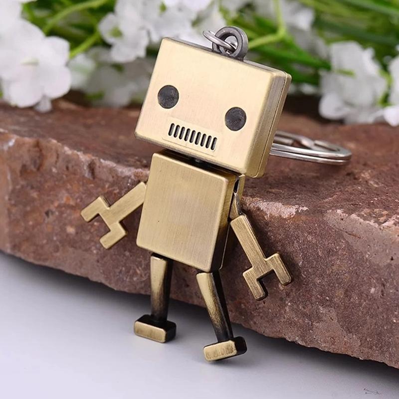 1/3Pcszinc Alloy Robot Keychain Joint Movable Movable Robot Keychain Retro Simple Cute Cartoon Pendant Keychain Chain Boy'S Gift