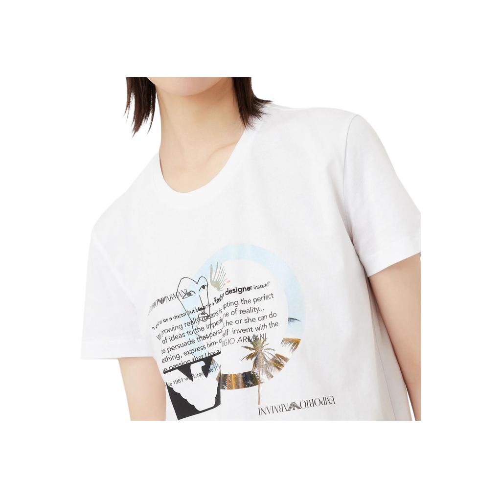 Emporio Armani Solid Color Letter Pattern Printed Round Neck Short Sleeve T-Shirt Women Tops White 3R2T7A2-JQ4Z1-0100