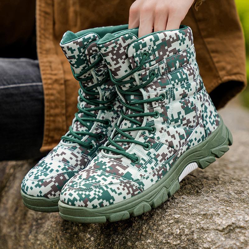 Oxford cloth waterproof combat boots large size camouflage outdoor mountaineering boots fattened wide foot climbing shoes