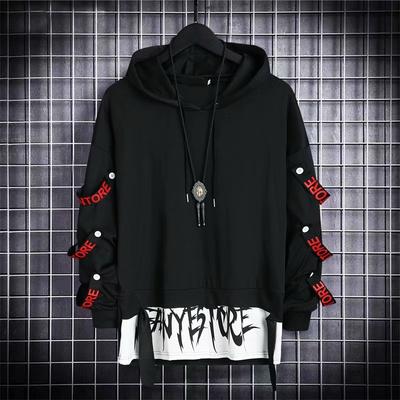 Men's Hoodie Sweatshirt Casual Black Hoodies Tops Techwear Hip Hop Harajuku Patchwork