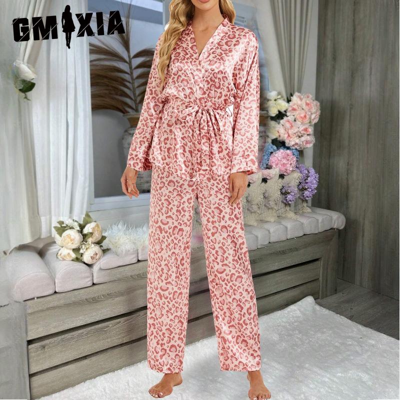 GMXIA Women's Homewear Set Printed Bathrobe Set Autumn Casual Pajamas
