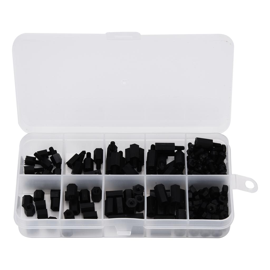 180Pcs Screw Nut Kit Black Nylon M3 Hex Single Double Pass Standoff Assortment Set Fasteners