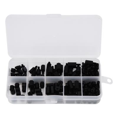 180 Stück Schraubenmuttern-Set Schwarzes Nylon M3 Sechskant Einfach Doppelt Durchgehend Abstandshalter Sortimentsset Befestigungselemente