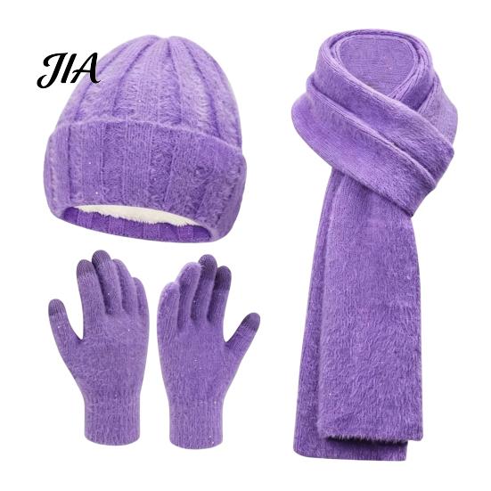 Unisex Stretchy Knit Hat Winter Scarf Gloves Set for Women, Warm Knitted Hat, Touch Holiday Gift Friends And Family Screen Gloves, 71 Inch Scarf, Cozy