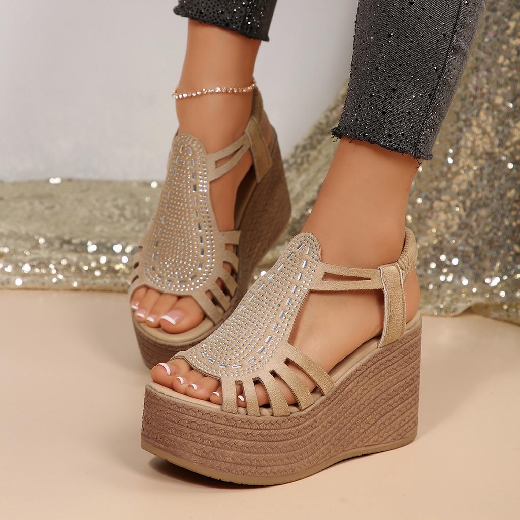 2026 Women Platform Sandals Fashion Wedge High Heels Sandals Woman Outdoor Crystal Summer Chunky Heel Big Size Shoes for Women